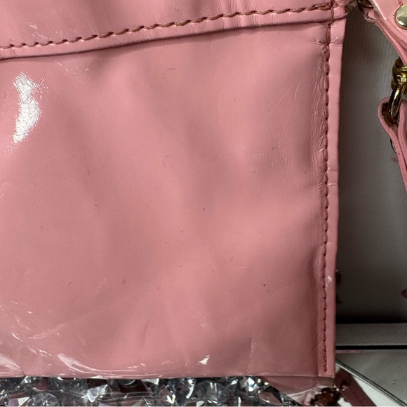 Versace clutch bag parfum zipper handle shiny pink silver logo purse wallet bag - Picture 7 of 10